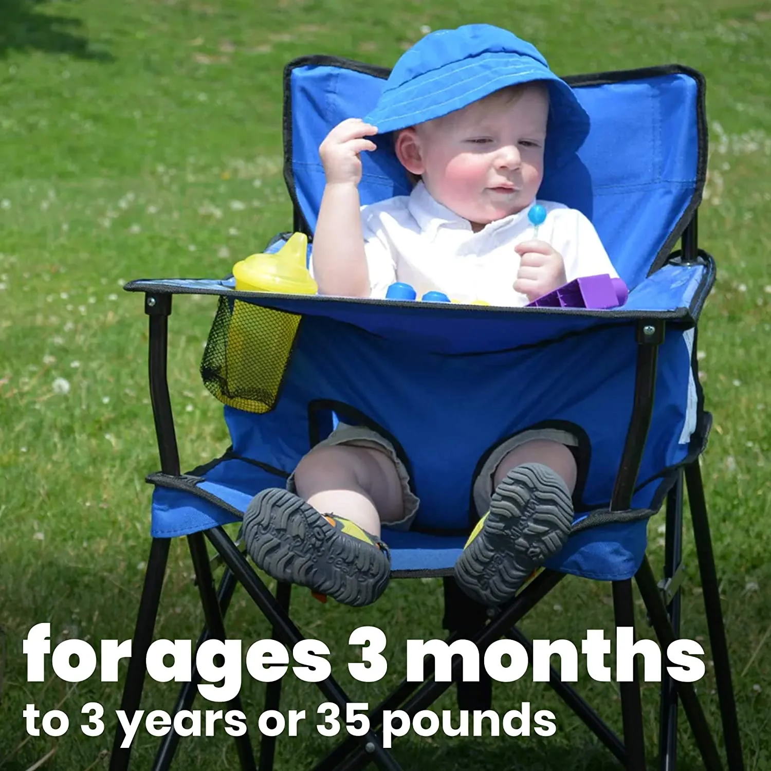 Ciao! Baby Portable High Chair for Babies and Toddlers, Fold up Outdoor Travel Seat with Tray and Carry Bag for Camping, Picnics, Beach Days, Sporting Events, and More (Blue)